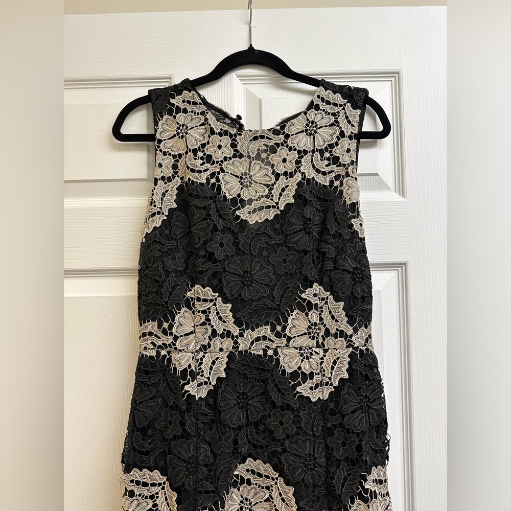Calvin Klein Black and Cream Sheath Dress Sleeveless Scoop Neck